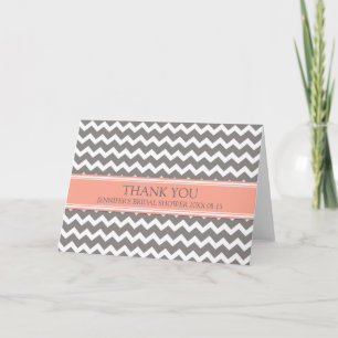 Cartão De Agradecimento Coral Gray Chevron Bridal Shower Thank You Card