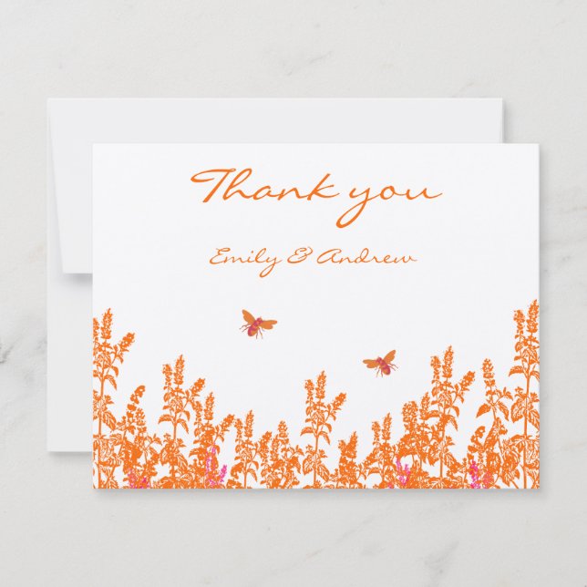 Cartão De Agradecimento Coral Wildflower Romântico Bumble Bee Wede RSVP (Frente)