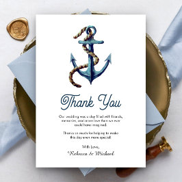Cartão De Agradecimento Corda de Âncora Azul Naval Rústica Casamento Náuti