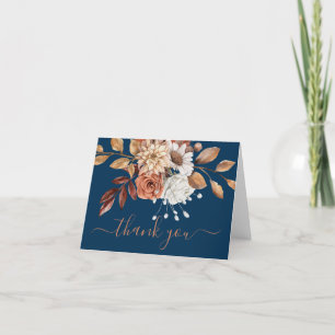 Cartão De Agradecimento Cores de Outono Aquarela Floral Azul Naval