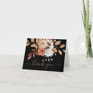 Cartão De Agradecimento Cores de Outono Floral em Aquarela sobre Preto