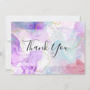 Cartão De Agradecimento Cores Roxas, Verdes, Rosa, Que Fluem Muito Obrigad