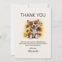 Cartão De Agradecimento Corgi Dog Sunflower Aniversário Obrigado