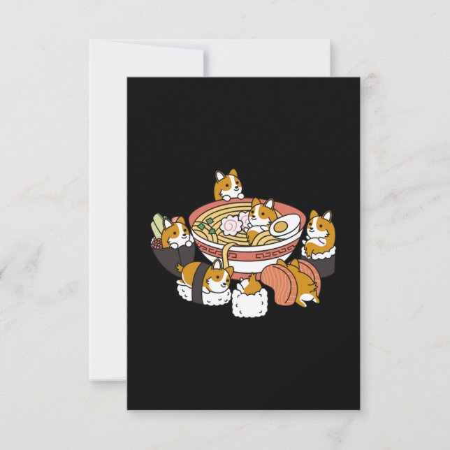 Cartão De Agradecimento Corgi Ramen Sushi (Frente)