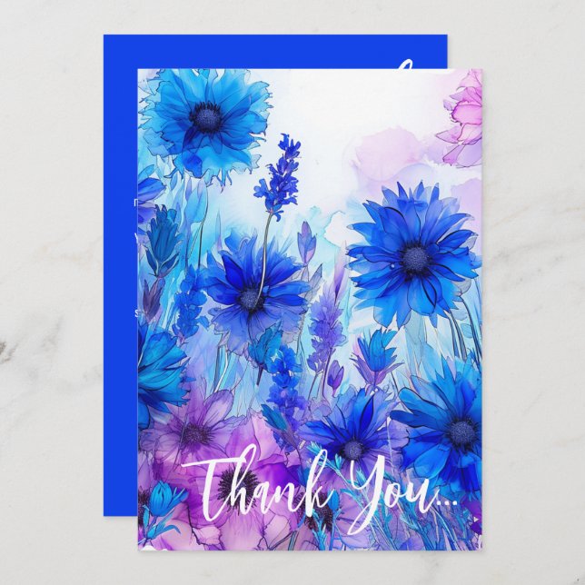 Cartão De Agradecimento 💍 Cornflower e Lavanda Bliss (Frente/Verso)