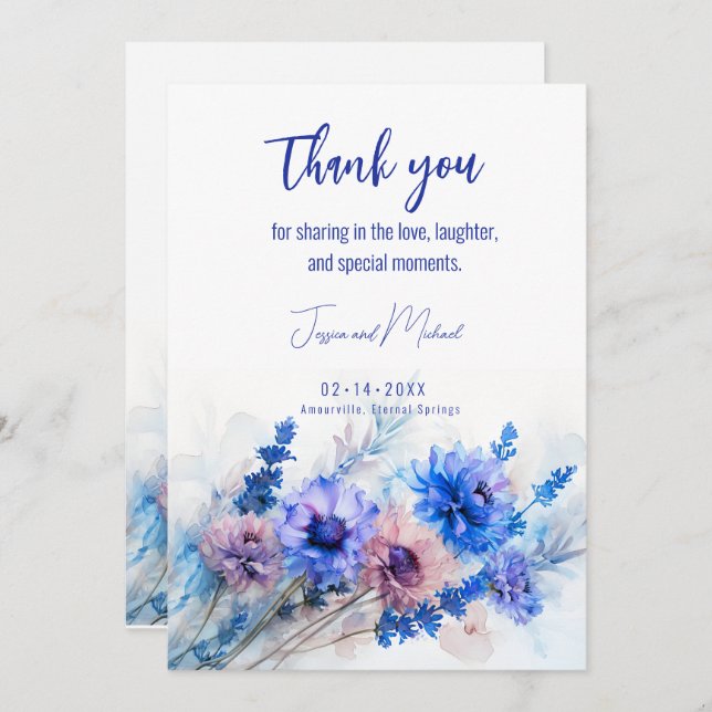 Cartão De Agradecimento 💍 Cornflower e Lavanda Bliss (Frente/Verso)