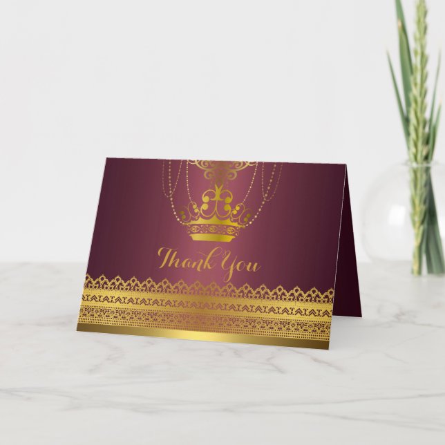 Cartão de Agradecimento Coroa Bege e Dourado (Frente)