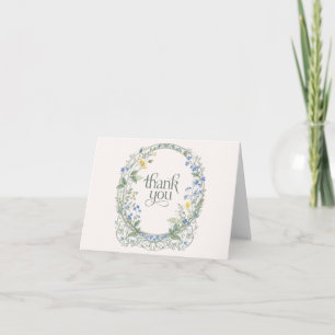Cartão De Agradecimento Coroa de Flor Silvestre Azul Botânica Elegante