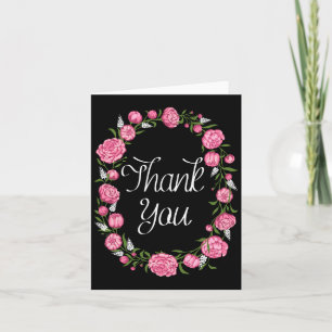 Cartão De Agradecimento Coroa de Flores Obrigada Rosa Peônia Preta