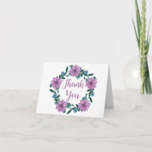 Cartão De Agradecimento Coroa de Flores Roxa de Margarida Obrigado Floral
