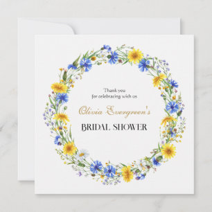 Cartão De Agradecimento Coroa de Flores Silvestres Azul Amarelo Lavanda