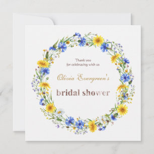 Cartão De Agradecimento Coroa de Flores Silvestres Azul Amarelo Lavanda