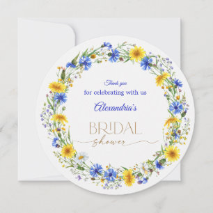 Cartão De Agradecimento Coroa de Flores Silvestres Azul Amarelo Lavanda
