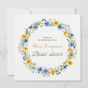 Cartão De Agradecimento Coroa de Flores Silvestres Azul Amarelo Lavanda