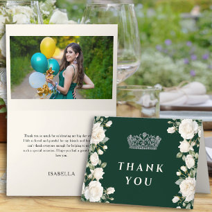 Cartão De Agradecimento Coroa de Princesa de Foto Verde Esmeralda Quincean
