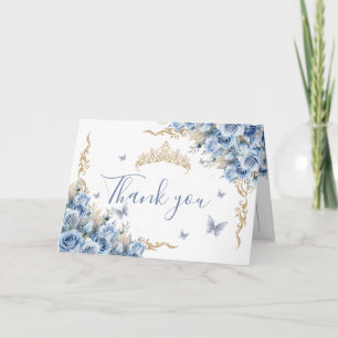 Cartão De Agradecimento Coroa de Quinceañera Azul Bebê Real Elegante Doura
