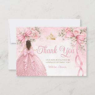 Cartão De Agradecimento Coroa de vestido de Quinceañera com laço rosa