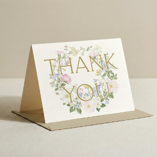 Cartão De Agradecimento Coroa Floral Jardim Pastel Chá de Noiva Casamento