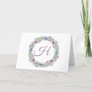 Cartão De Agradecimento Coroa Floral Monogramada Personalizada
