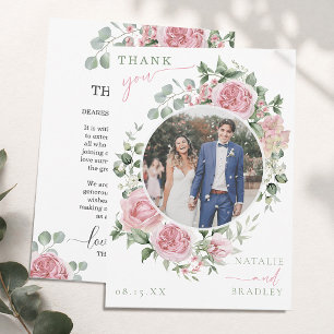 Cartão De Agradecimento Coroa Floral Romântica para Fotos de Casamento
