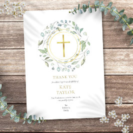 Cartão De Agradecimento Coroa Fúnebre de Louro Elegante Memorial Cruz Dour