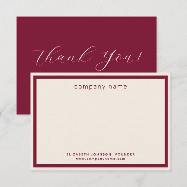 Cartão De Agradecimento Corporate Business Modern Burgundy Cream (Frente/Verso)