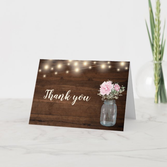 Cartão De Agradecimento Corrente de Madeira Leve Mason Jar Floral (Frente)