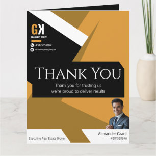 Cartão De Agradecimento Corretor Imobiliário Design Black & Gold, Agente I