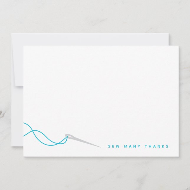 Cartão De Agradecimento Costurando Cinzas Azuis Ilustradas Obrigado (Frente)