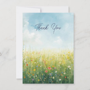Cartão De Agradecimento Cottagecore Aquarela Floral de Prado Obrigada