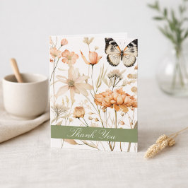 Cartão De Agradecimento Cottagecore Floral Borboleta Personalizada