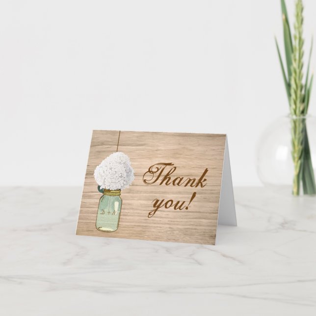 Cartão De Agradecimento Country Rustic Mason Jar Hydrangea Thank You (Frente)
