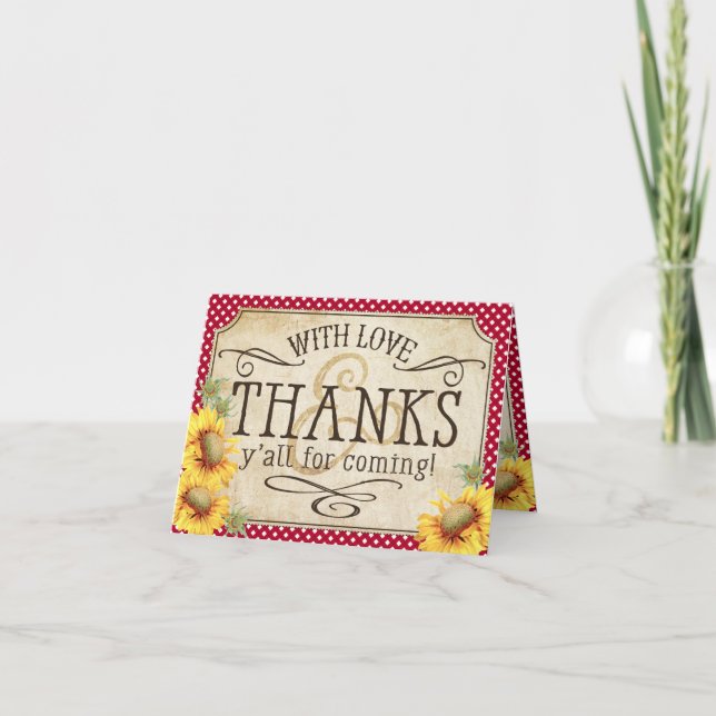 Cartão De Agradecimento Country Sunflowers Gingham Check Rustic Thank You (Frente)