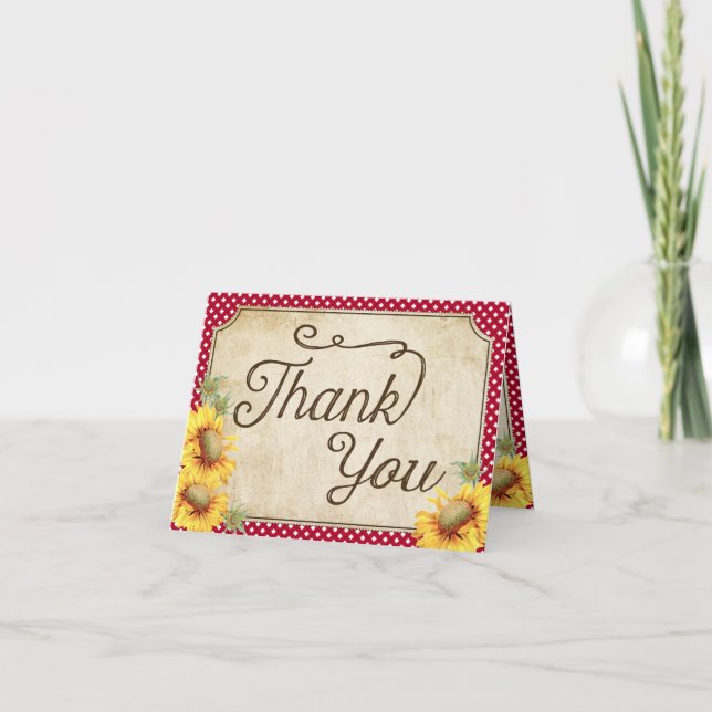 Cartão De Agradecimento Country Sunflowers Gingham Check Rustic Thank You (Frente)
