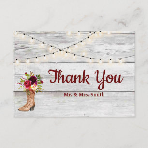 Cartão De Agradecimento Country Western Boot Boho Rustic Marsala Obrigado