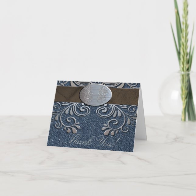 Cartão De Agradecimento Country Western Denim Thank You Note Card (Frente)