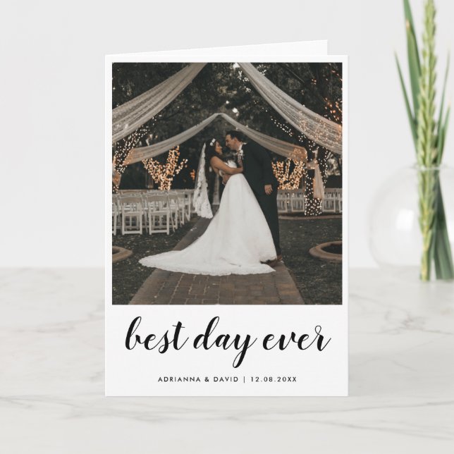 Cartão De Agradecimento Couple Photo Wedding Best Day Ever Modern Script (Frente)