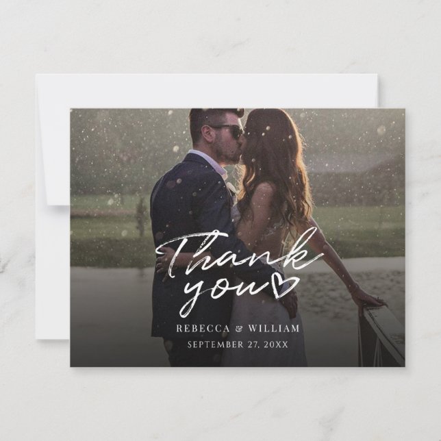 Cartão De Agradecimento Couples Photo Hand-Lettered Wedding Thank You (Frente)