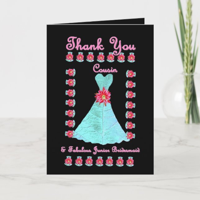 Cartão De Agradecimento COUSIN Junior Bridesmaid THANK YOU - Blue Gown (Frente)