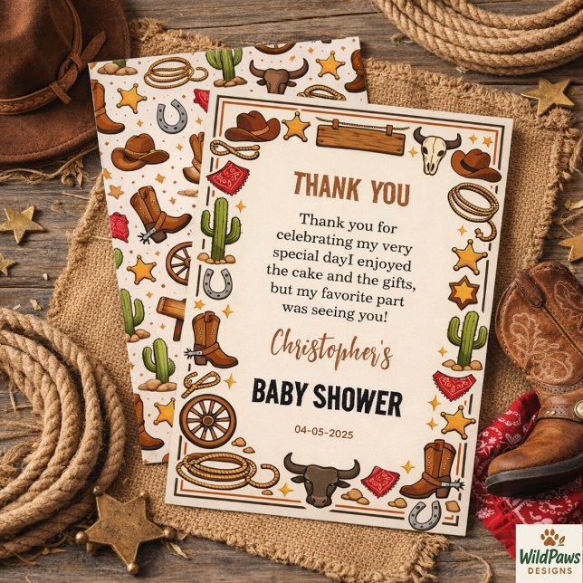 Cartão De Agradecimento Cowboy Wild West Rodeo Ranch | Rustic Western Baby (Cowboy Wild West Rodeo Ranch | Rustic Western Baby Thank You Card
)