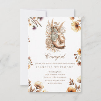 Cartão De Agradecimento Cowgirl Floral Boots Bridal Shower Invitation