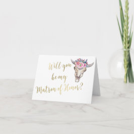 Cartão De Agradecimento Crânio de Vaca Boho Casamento Dourado Matrona de H