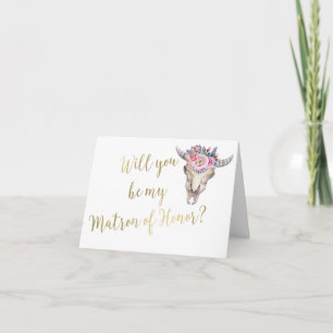 Cartão De Agradecimento Crânio de Vaca Boho Casamento Dourado Matrona de H