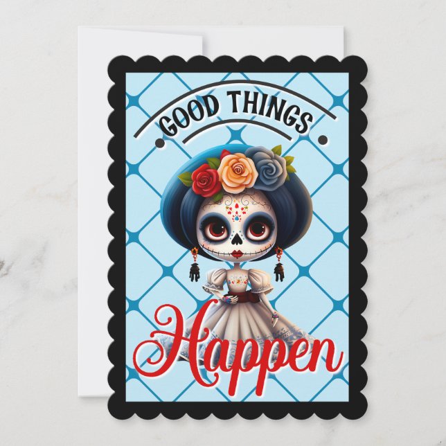 Cartão De Agradecimento Crânio em Açúcar (Frente)