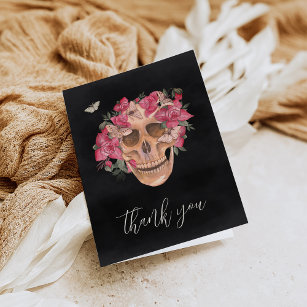 Cartão De Agradecimento Crânio Floral Orquídeo Rosa