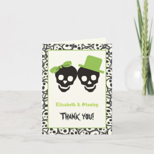 Cartão De Agradecimento Crânios elegantes Halloween casamento verde Obriga