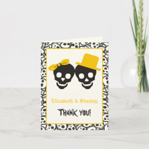 Cartão De Agradecimento Crânios Halloween preto amarelo casamento Obrigado