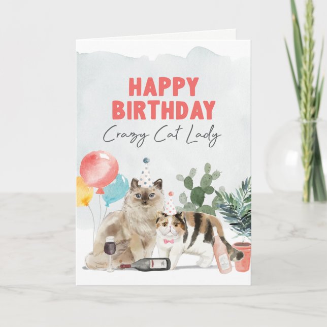 Cartão De Agradecimento Crazy Cat Lady Birthday Card (Frente)