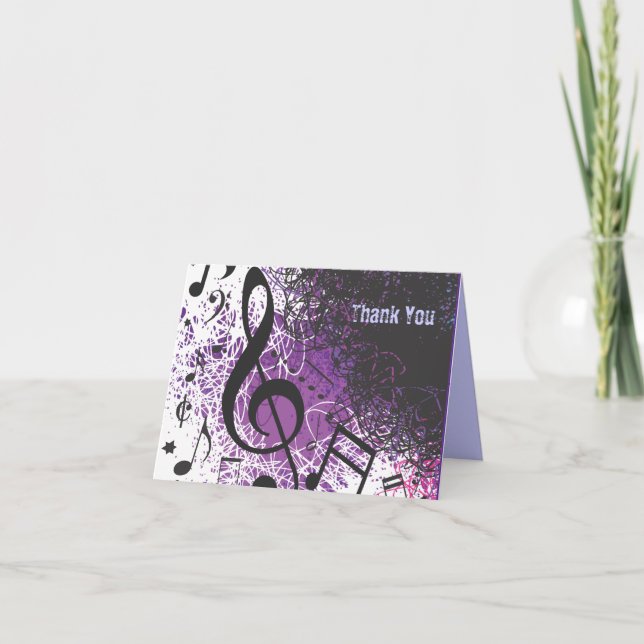 Cartão De Agradecimento CRAZY MUSICAL NOTES Bar Bat Mitzvah Thank You Card (Frente)