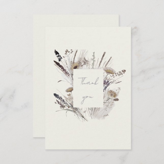 Cartão De Agradecimento Cream Boho Wildlflower Chá de fraldas Obrigado (Frente/Verso)